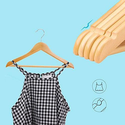 SONGMICS 35 cm (Maple Wood) Set of 20 Wooden Coat Clothes Hangers with Trouser Bar for Children, Natural CRW006-20