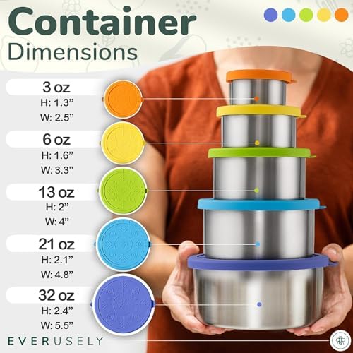 Stainless Steel Food Containers, Metal Lunch Boxes, Set of 5, Summer