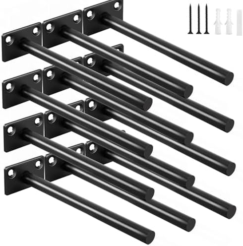 12 Pcs 6" Black Solid Steel Floating Shelf Bracket Blind Shelf Supports - Hidden Brackets for Floating Wood Shelves - Co