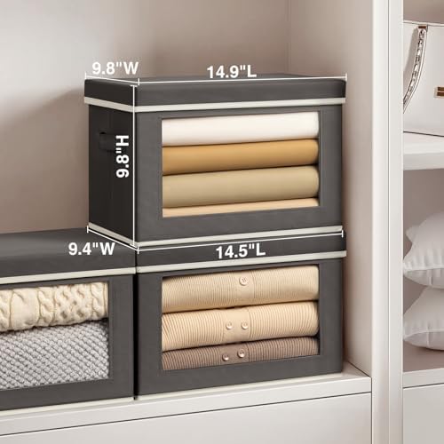 Homsorout Storage Bins with Lids - Fabric Storage Boxe with Window, Collapsible Closet Organizers with Handles, 9 Pack D