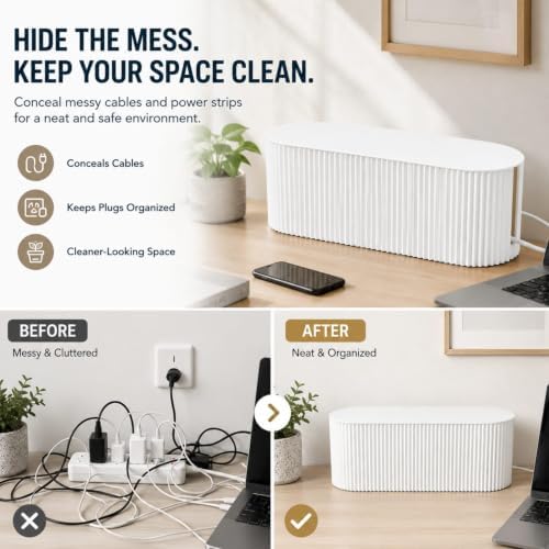 Cable Management Box – Cord Organizer for Desk & TV, Wire Storage Box for Power Strips, Clean & Tidy Cable Organizer for