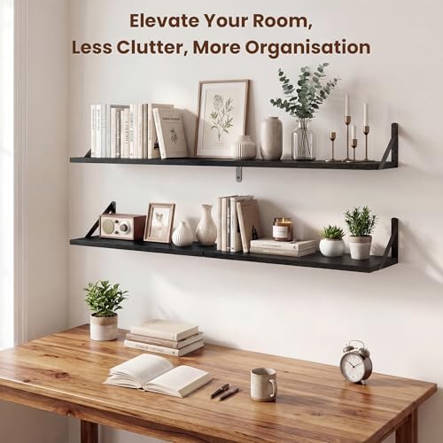 Axeman 36 Inch Floating Shelves, 8 Inch Deep Black Wall Shelves Set of 2