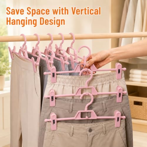10 Pack Pants Hangers with Clips, Space Saving Skirt Hangers Organizer