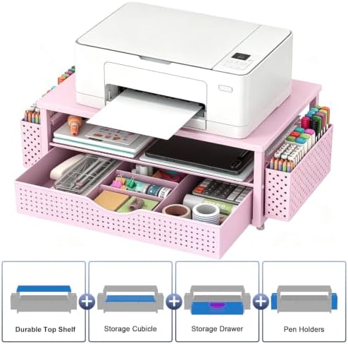 Spacrea Computer Monitor Stand with Drawer and 2 Pen Holders, Pink