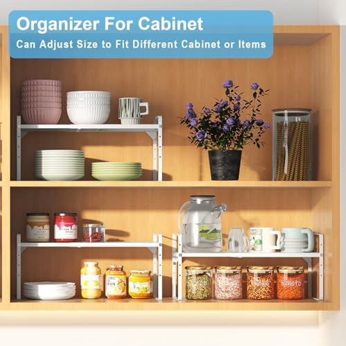15.5 to 25.5 Inch Kitchen Cabinet Shelf Organizers, Adjustable Kitchen Counter Shelf Organizer, Set of 3 Expandable Coun