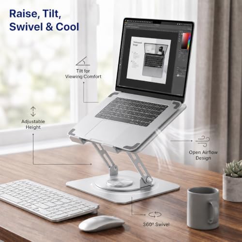Uncaged Ergonomics Swivel Laptop Stand for Desk, 360 Riser, Arctic Silver
