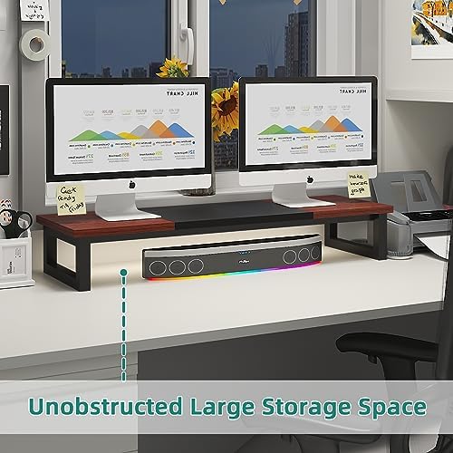 YAOHUOO Dual Monitor Stand Riser, 39Inch Large Monitor Stands for 2 Monitors, Computer Monitor Stand, Wooden Desktop Ora