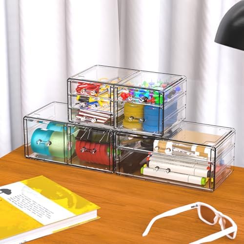 Cq acrylic Clear Stackable Storage Drawers,Plastic Makeup Organizer and Bathroom Storage Bins WIth 9 Drawers For Make up