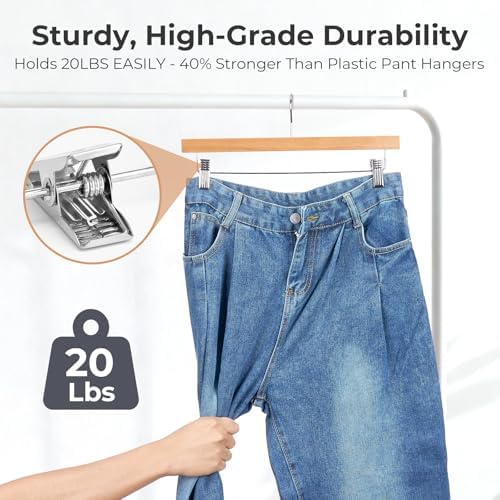 HOUSE DAY Wooden Pants Hangers with Clips, 25 Pack Skirt Hangers, Natural