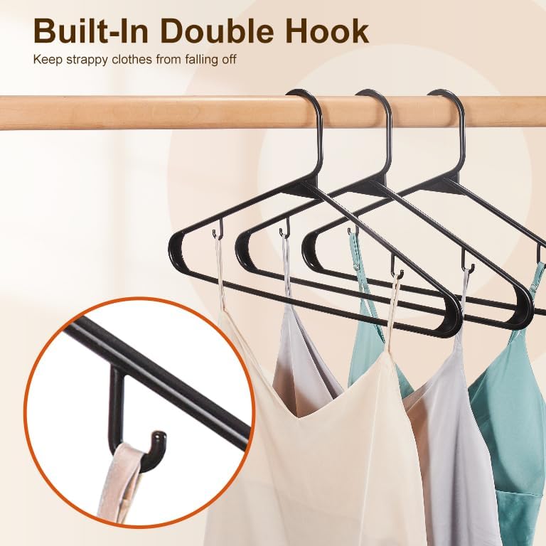 HOUSE DAY Black Plastic Hangers 200 Pack, Slim Space-Saving Clothes Hangers