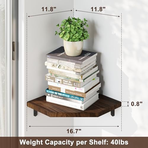 Alsonerbay Pine Wood Corner Shelves with Cord Hole 3-Pack, Carbonized Black