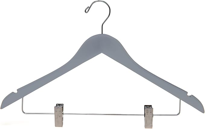 Quality Wooden Skirt Hangers with Clips, 20-Pack Smooth Solid Wood Pants Hangers with Durable Adjustable Metal Clips, Swivel Hook, Coat, Jacket, Blouse Suit Hangers (Gray, 20)