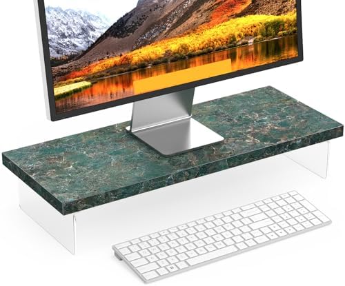 Monitor Stand Riser, 25x10 in Wood & Acrylic Computer Desk Organizer Shelf