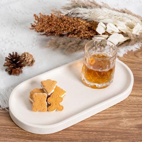 Koville Creamy White Marble Tray for Bathroom, 12"x6" Natural Luxury Marble Vanity Tray for Home Decor Countertop, Stone
