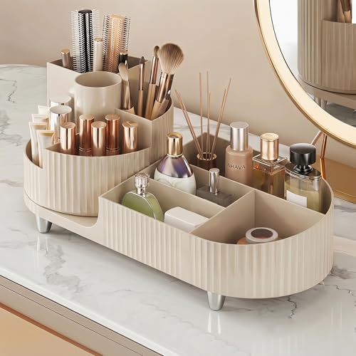 Booklov Rotating Makeup Organizer for Vanity Countertop, Cream