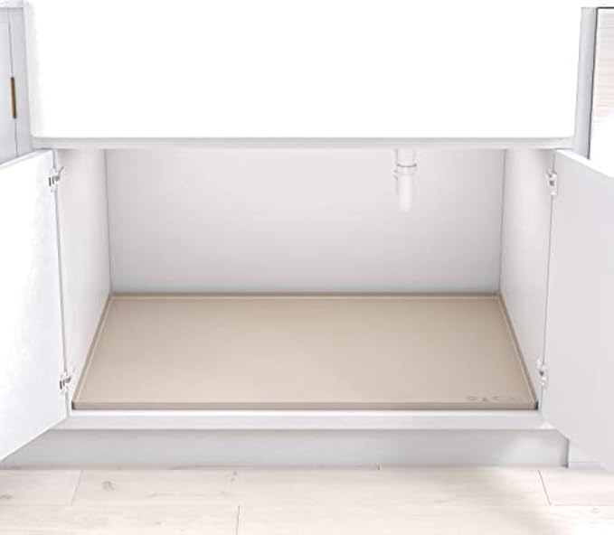 BASIN - Heavy Duty Under Sink Mat - Original Silicone Under Sink Mats - Under Sink Tray - Cover Kitchen Cabinet Liner Taupe 34.25x22