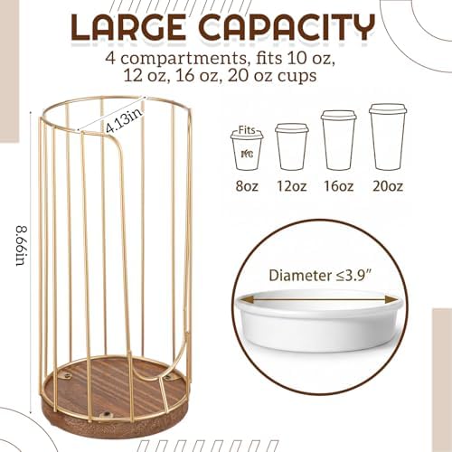 Geelin 18oz Adjustable Coffee Cup and Lid Dispenser with Wooden Base
