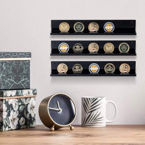 MyGift Premium Black Acrylic Challenge Coin Display Shelf, Set of 3