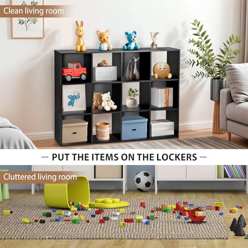 SUPER DEAL 12 Cube Storage Organizer, Open Shelf Bookcase, Wood Cubical Shelves Closet Cabinet Display Unit with 6 Remov