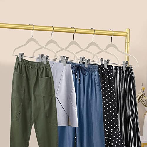 Quality Plastic 20-Pack Non Velvet Non-Flocked Thin Compact Coat Hangers with Metal Clips for Skirts Pants Blouses 360° Swivel Hook (Ivory, 20)