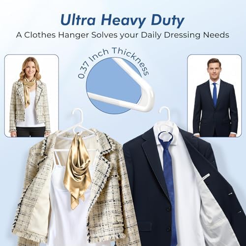 HOUSE DAY Heavy Duty Plastic Hangers 12 Pack - Thick White Clothes Hangers