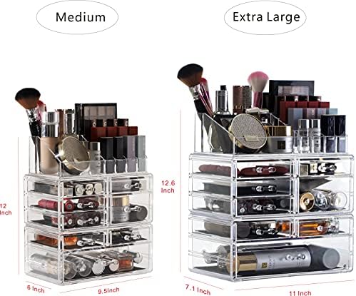 Cq acrylic 3 Pack Clear Makeup Organizer Countertop,Stackable 8 Drawers Skincare Organizer,Cute Skin Care Organizer for 