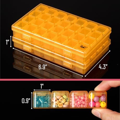 Mr. Pen- Bead Storage Containers, 28 Grids, 2 Pack, Transparent Orange