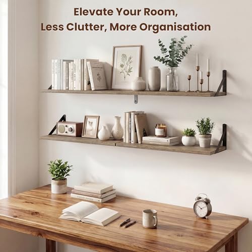 Axeman 20 Inch Floating Shelves, 8 Inch Deep Grey Wall Shelves Set of 2