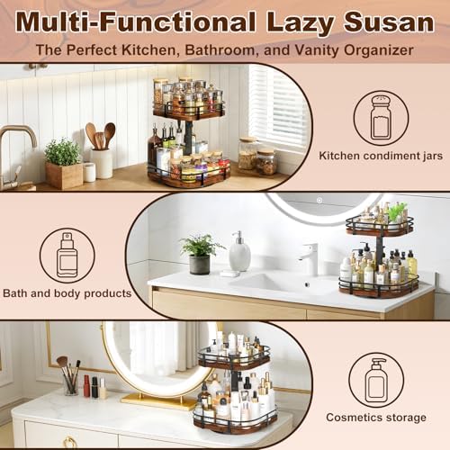 12" Large Lazy Susan Turntable Organizer - 2 Tier Spice Rack for Table Top