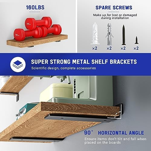 Goovilla Shelf Bracket, Floating Shelf Brackets 12 inch Long, 4 Pack, Black