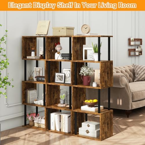 IBUYKE 5-Tier Tall Bookshelf,S-Shaped Geometric Bookcase,Brown WBC015H