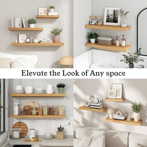 40" Natural Oak Color Floating Shelves 12inch Deep Shelf, Set of 2