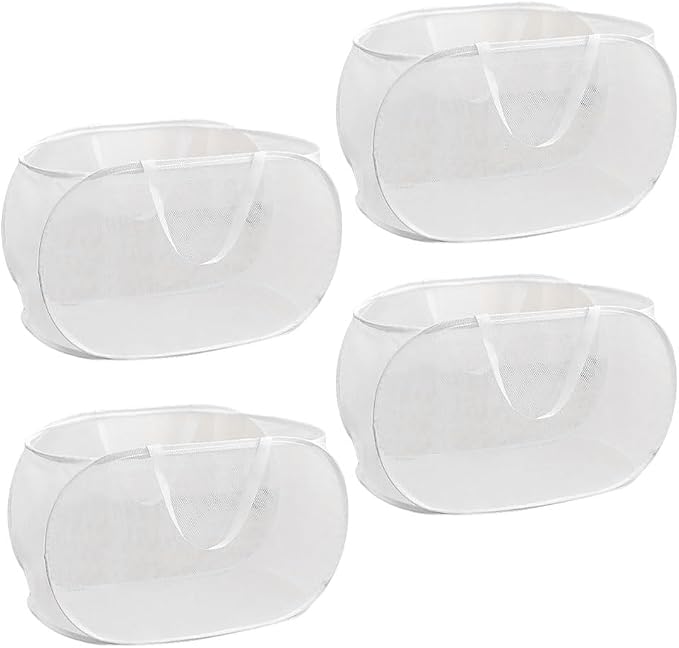 4 Piece Popup Mesh Laundry Basket Durable Handles Collapsible Laundry Baskets Folding Clothes Pastic Hamper for Laundry Room College Dorm (White)