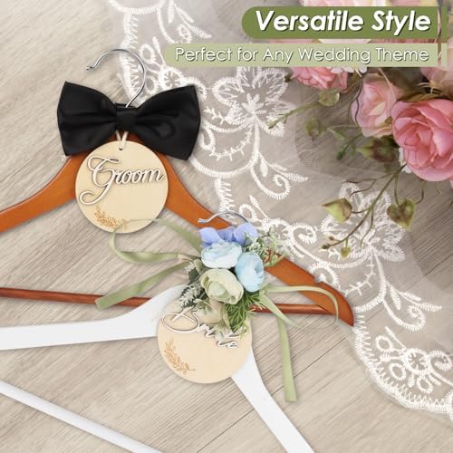 Bride & Groom Hanger - 2 Pack Personalized Name Tags, Dark & White Wood Bridal Dress Hanger, Ideal Keepsake for Wedding 