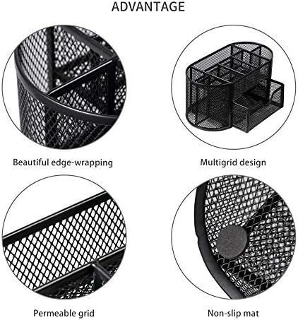 Desk Organizer, Office Supplies Pen Holder Organizers Multi-Functional Mesh Desk Organization Storage with 8 Compartments and 1 Drawer Stationery Caddy Oval for Office School Home Supply