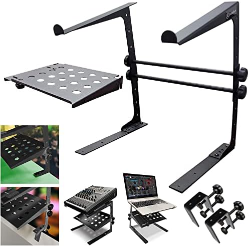 AxcessAbles Two-Tier Adjustable DJ Stand with Clamps | for DJ Controllers, Music Mixers, Laptops up to 20lbs.| DJ Contro