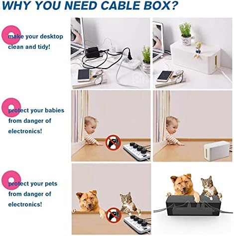 [Set of Three] Cable Management Boxes Organizer, Large Storage Wires Keeper Holder for Desk, TV, Computer, USB Hub, Syst