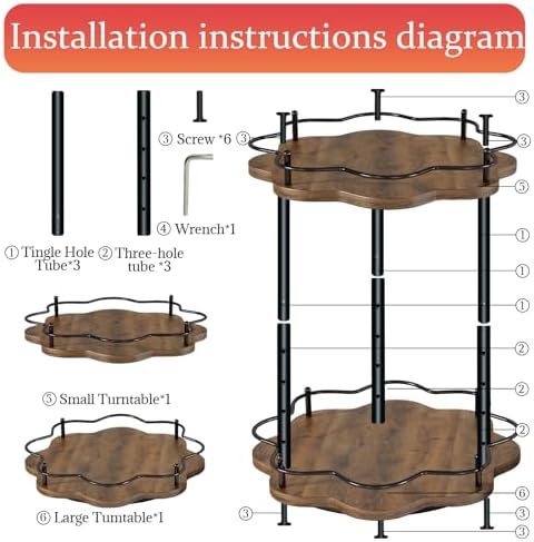 2 Tier Lazy Susan Organizer,2-Tier Spinning Spice Rack with Stable Carousel Base & 4 Height Settings for Cupboard Kitche
