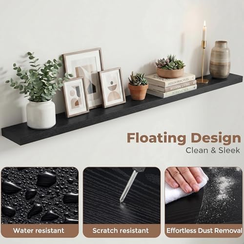 72 Inch Floating Shelves for Wall, 6.5"D Wood Storage Shelves, Black Finish