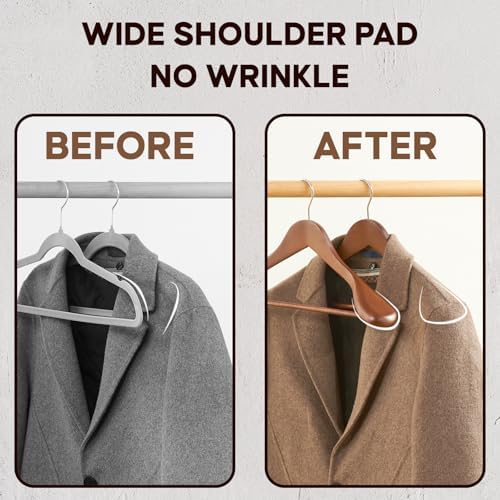 Coat Hanger, 6 Pack Heavy Duty Wooden Hangers with Extra Wide Shoulder, 17.5" Luxury Suit Hanger for Closet, Walnut with 360 Swivel Hook & Strong Pant Bar