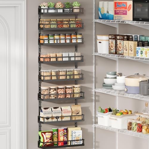X-cosrack 8-Tier Adjustable Spice Rack – Wall-Mounted Space-Saving Organizer with Mixed Baskets, Large-Capacity Seasonin