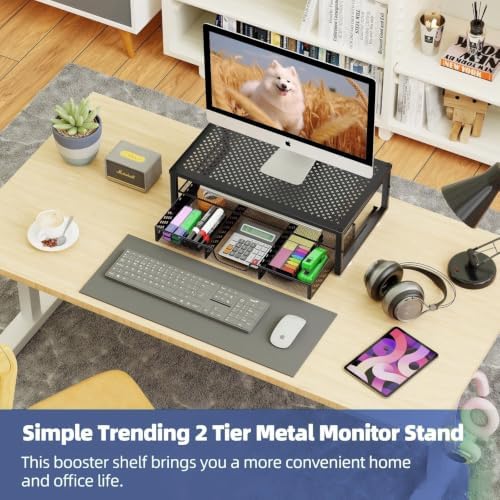 Simple Trending Monitor Stand Riser with Drawer, Laptop Stand for Desk