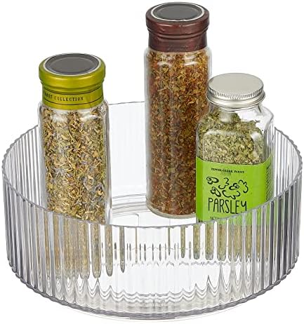 mDesign Fluted Lazy Susan Turntable Plastic Spinner for Kitchen and Bathroom Cabinet, Cupboard, Countertop Organizing, R