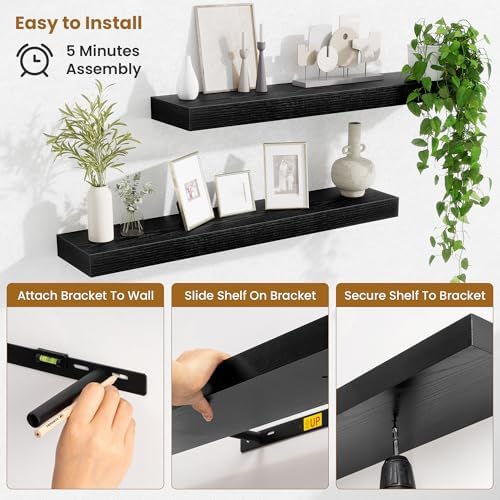 Fun Memories Bathroom Shelves 32 Inch Long Set of 2, Floating Shelves for Wall with Invisible Brackets, for Bedroom, Liv