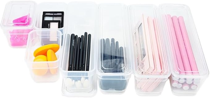 AB Designs Best Kept Plastic Storage Bins with Lids - Mixed Pack, 4 Long & 4 Small Home Organizer Storage Boxes with Lids, Clear