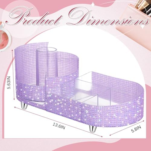Rotating Makeup Organizer Vanity, Purple, Rhinestone