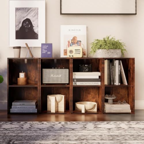 2 Cube Storage Organizer, Small Cube Shelf, Wooden Short Bookshelf Brown