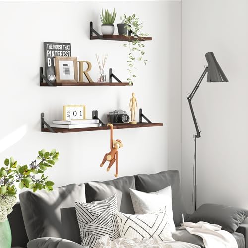 YGEOMER 4 Different Sizes Floating Shelves for Wall, Dark Carbonized Pine