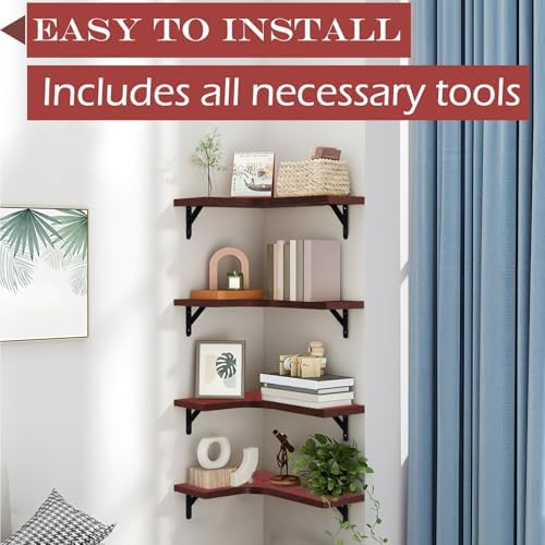 Corner Floating Shelves, Set of 4, Red, 15.9 x 11.4 Inch