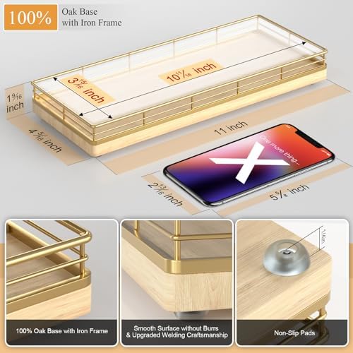 Wooden Decorative Tray, Oak 11.2" L Kitchen Countertop Soap Sponge Holder for Dresser Perfume Tray Jewelry Candle Nights
